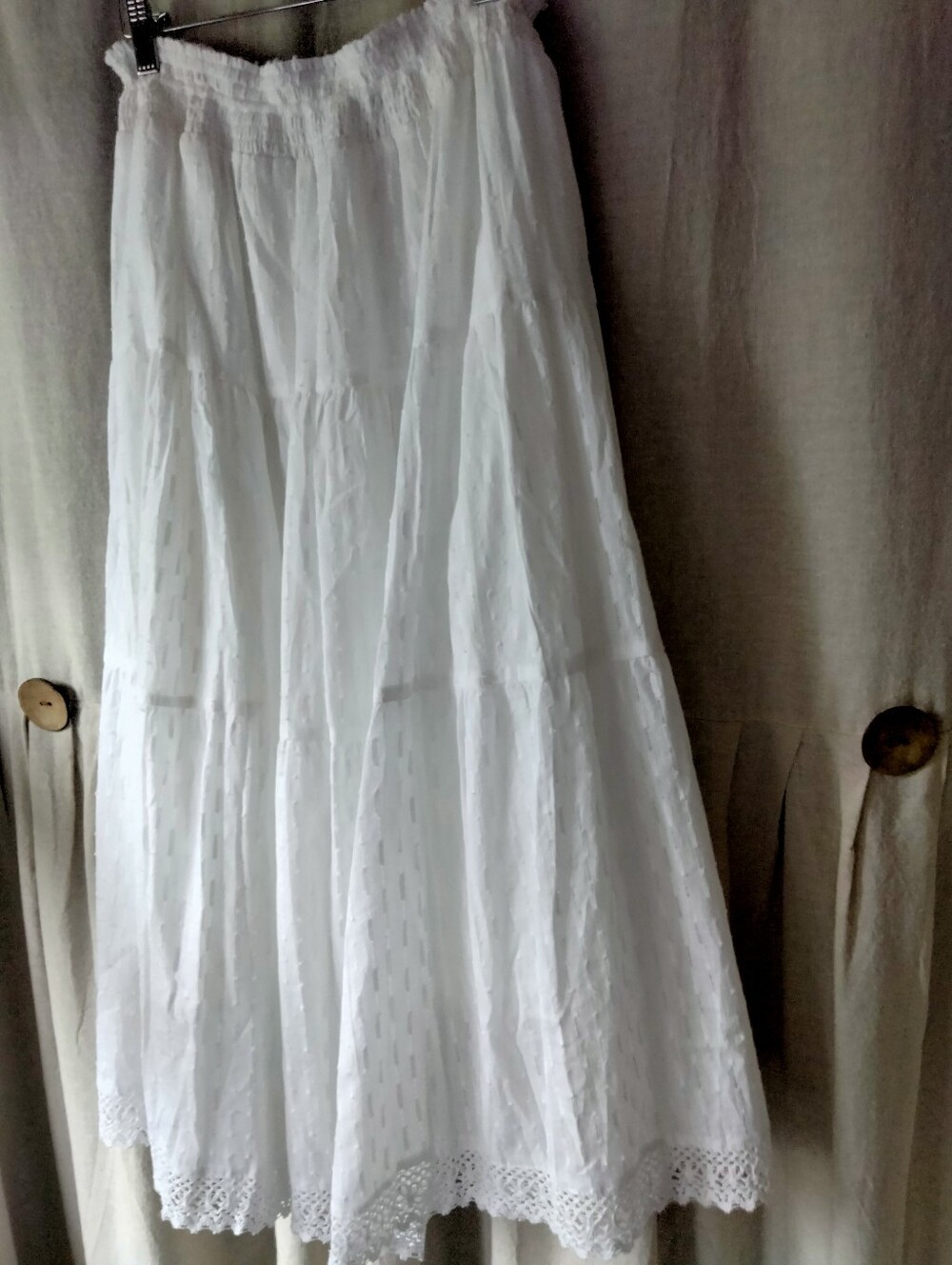 White Tiered Maxi Skirt with Lace Trim